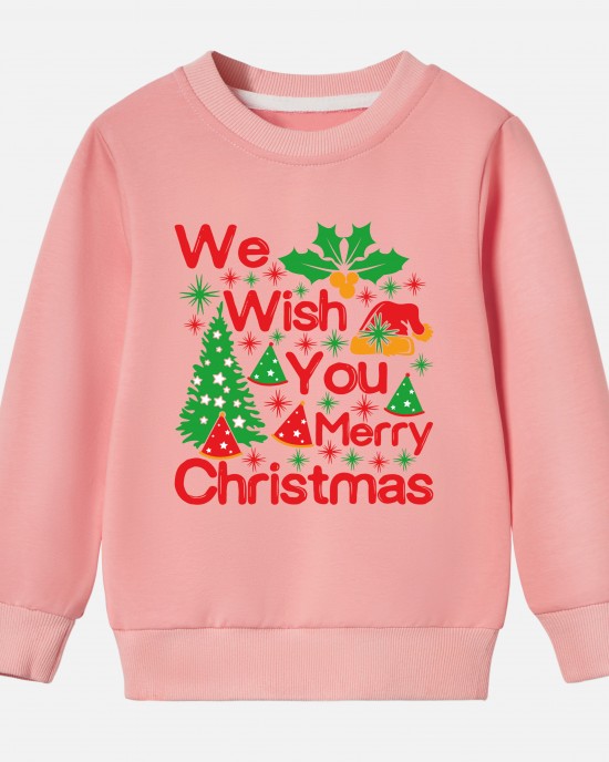 【12M-9Y】Kids Christmas Letter Print Cotton Stain Resistant Long Sleeve Sweatshirt