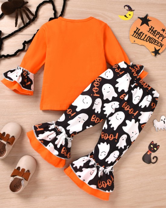 【18M-6Y】2-piece Girls Halloween Printed T-shirt And Pants Set - 34214