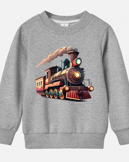 【12M-9Y】Boy Train Print Cotton Stain Resistant Long Sleeve Sweatshirt