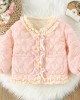 【12M-4Y】Girls Sweet Bow And Ruffle Heart Shape Jacquard Padded Fleece Coat