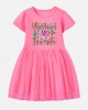 【12M-7Y】Girl Christmas Letters Print Cotton Stain Resistant Cartoon Splicing Tulle Short Sleeve Dress