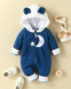 【0M-18M】Baby Adorable Moon And Cloud Embroidered Blue Hooded Romper - 8012