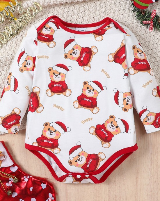 【0M-18M】Unisex Baby Cute Christmas Print Long Sleeve Romper