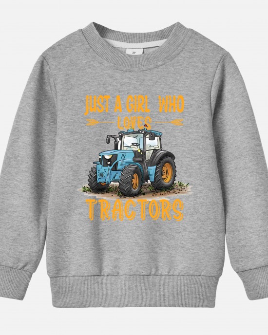 【12M-9Y】Girl Casual Letters And Tractor Print Cotton Stain Resistant Long Sleeve Sweatshirt