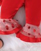 【3M-24M】3-piece Baby Girl Cute Christmas Letter And Polka Dot Print White Romper And Red Pants Set With Bow Hairband