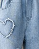 【4Y-12Y】Girls Fashion Heart Shape Embroidered Blue Jeans