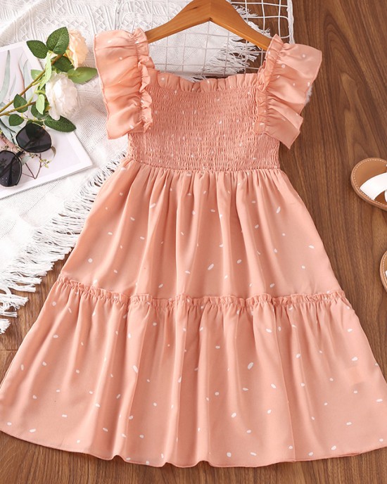 【4Y-13Y】Girls Sweet Polka Dot Print Puff Sleeve Dress - 33204