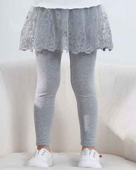 【18M-6Y】Girls Cute Floral Embroidered Lace Skirt Fake Two Piece Leggings