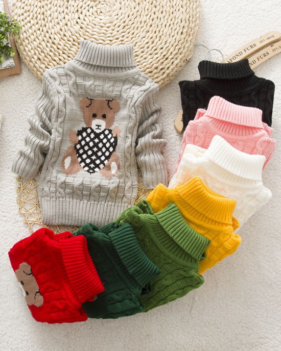 【18M-8Y】Kids Bear Pattern High Neckline Sweater - 3107