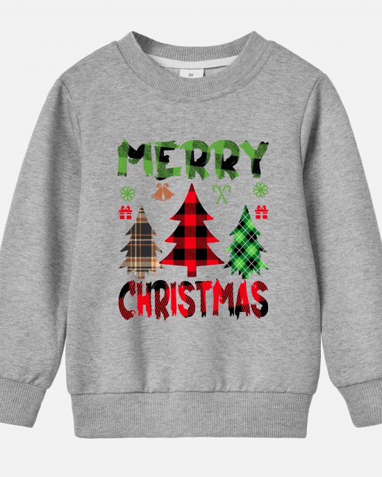 【12M-9Y】Kids Christmas Letter Print Cotton Stain Resistant Long Sleeve Sweatshirt