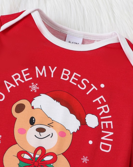 【0M-18M】Unisex Baby Cute Christmas Print Long Sleeve Romper