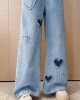 【4Y-12Y】Girls Fashion Heart Shape Embroidered Blue Jeans