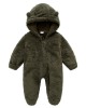 【0M-12M】Unisex Baby Thickened Fleece Hooded Bodysuit Coral Fleece Romper