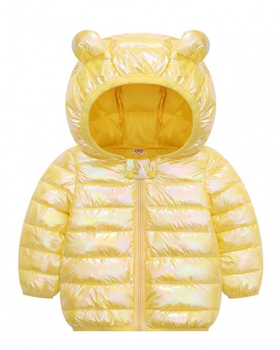 【12M-5Y】Kids Casual Solid Color Thickened Quilted Hooded Jacket