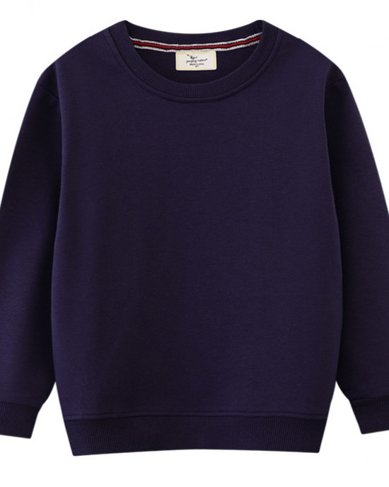 【18M-7Y】Kids Simple Solid Color Cotton Round Neck Long Sleeve Sweatshirt