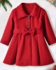 【18M-6Y】Girls Elegant Bow Belt Red Tweed Coat