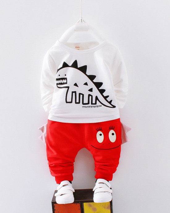 【12M-4Y】3-piece Boys Casual Dinosaur Print T-shirt & Hoodie & Pants Set