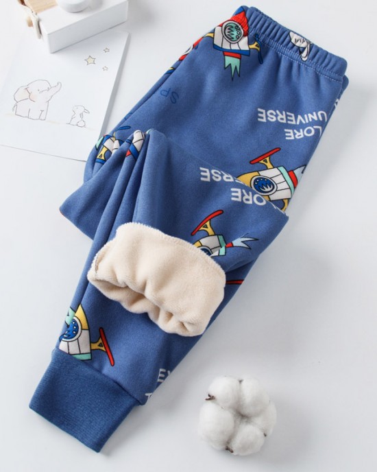 【18M-13Y】Kids Casual Cartoon Print Fleece Pants