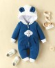 【0M-18M】Baby Adorable Moon And Cloud Embroidered Blue Hooded Romper - 8012