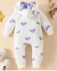 【0M-18M】Baby Girl Cute Duck And Heart Shape Print And Bow Hooded Romper