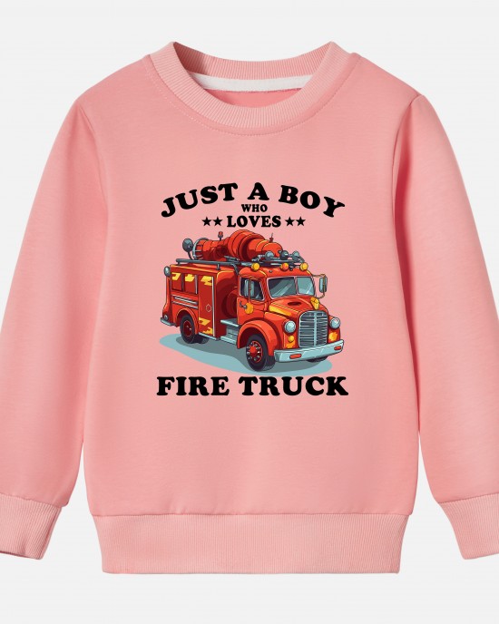 【12M-9Y】Boy Letter And Fire Truck Print Cotton Stain Resistant Long Sleeve Sweatshirt