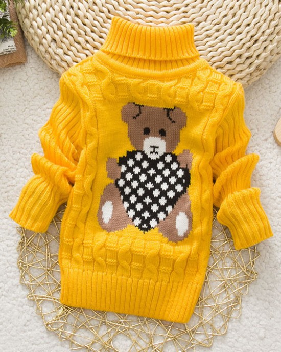 【18M-8Y】Kids Bear Pattern High Neckline Sweater - 3107