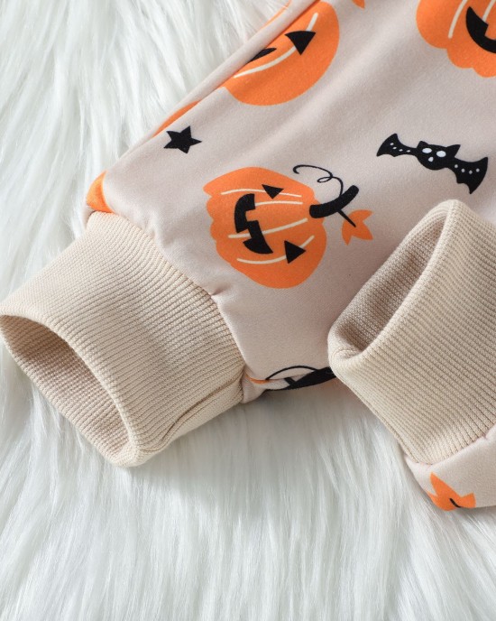 【6M-5Y】2-piece Kids Halloween Print Long Sleeve Sweatshirt And Pants Set