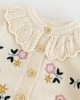 【12M-6Y】Girls Cute Floral Embroidered Lapel Sweater Cardigan (Hat Not Included)