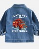 【2Y-10Y】Boys Letter And Fire Truck Print Blue Denim Jacket