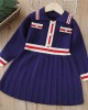 【18M-6Y】Girls Fashion Striped Patchwork Lapel Long Sleeve Dress - 33341