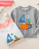 【12M-9Y】Boys Excavator And Dinosaur Print Cotton Stain Resistant Long Sleeve Sweatshirt