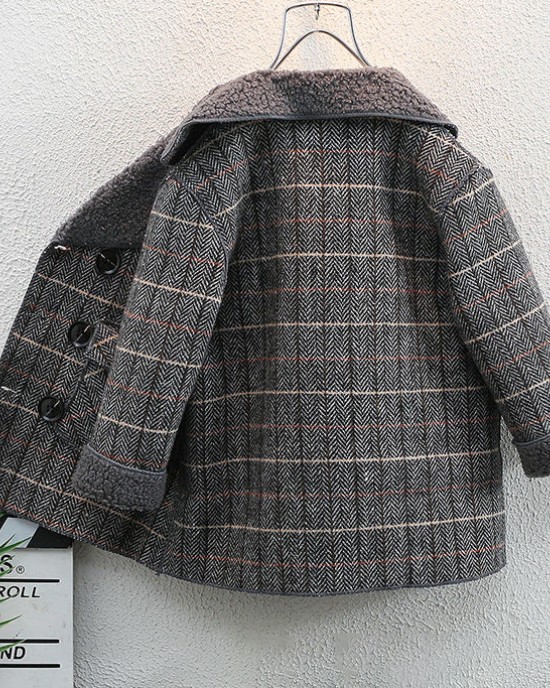 【18M-12Y】Boys Casual Thick Fleece Plaid Jacket