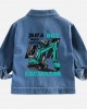 【2Y-10Y】Boys Letter And Excavator Print Blue Denim Jacket