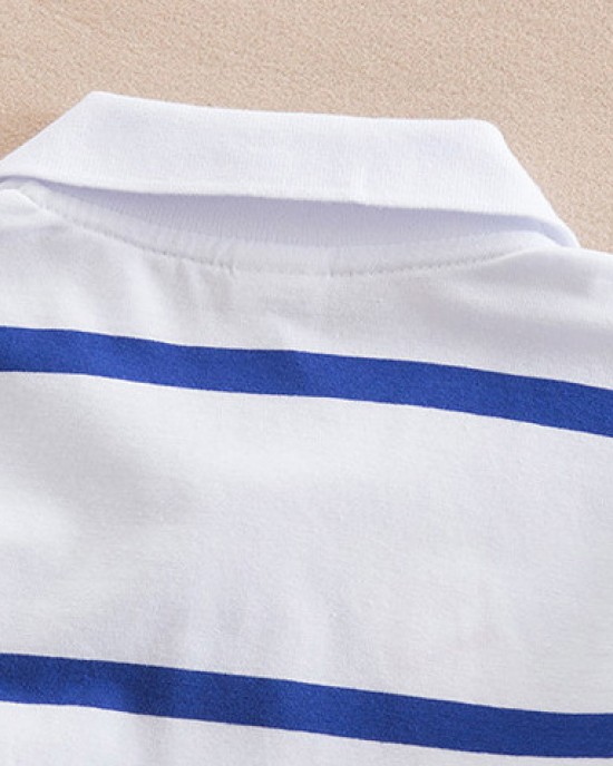 【18M-13Y】Boys Casual Striped Cotton Fabric Long Sleeve Polo Shirt