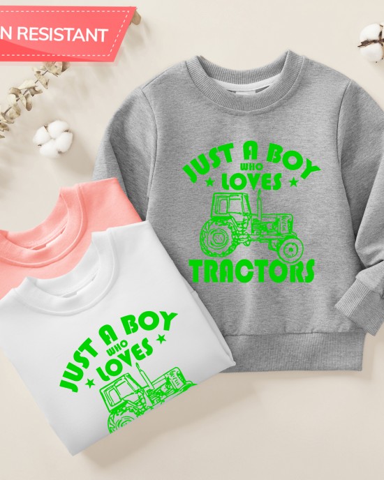 【12M-9Y】Boy Letter And Tractor Print Cotton Stain Resistant Long Sleeve Sweatshirt