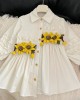 【18M-8Y】Girls Sunflower And Ruffle Design White Shirt Dress