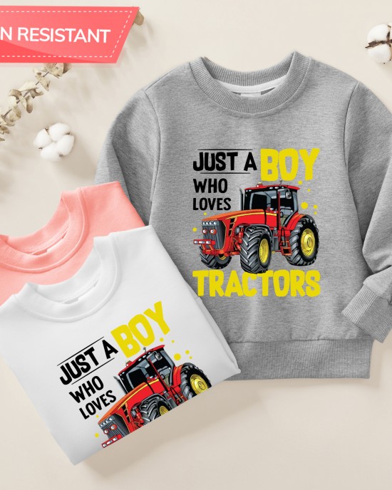 【12M-9Y】Boys Tractor And Letters Print Cotton Stain Resistant Long Sleeve Sweatshirt