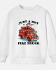 【12M-9Y】Boy Letter And Fire Truck Print Cotton Stain Resistant Long Sleeve Sweatshirt