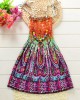 【2Y-13Y】2-piece Girls Fashion Flower And Butterfly Print Slip Bohomia Dress With Necklace - 33323