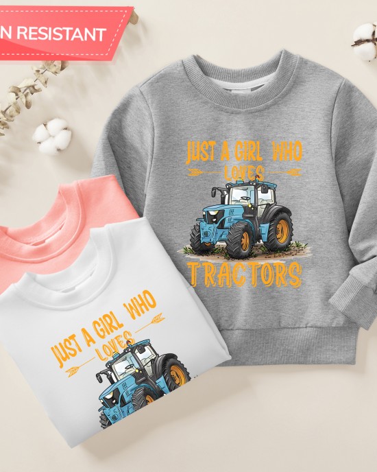 【12M-9Y】Girl Casual Letters And Tractor Print Cotton Stain Resistant Long Sleeve Sweatshirt