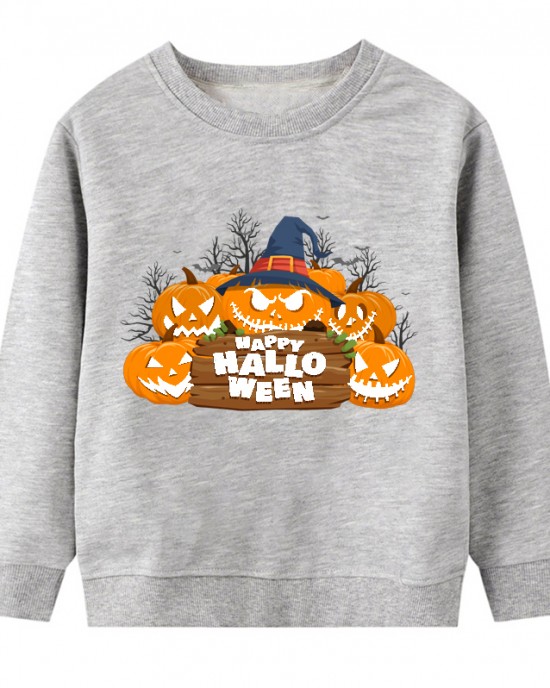 【2Y-9Y】Kids Luminous Halloween Pumpkin Print Round Neck Long Sleeve Sweatshirt