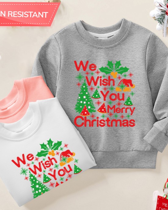 【12M-9Y】Kids Christmas Letter Print Cotton Stain Resistant Long Sleeve Sweatshirt