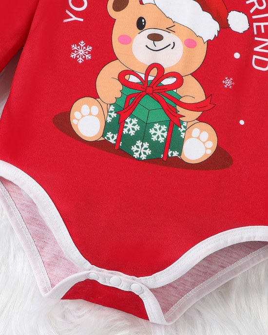 【0M-18M】Unisex Baby Cute Christmas Print Long Sleeve Romper