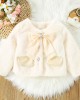 【12M-4Y】Girls Sweet Bow And Pearl Faux Fur Coat