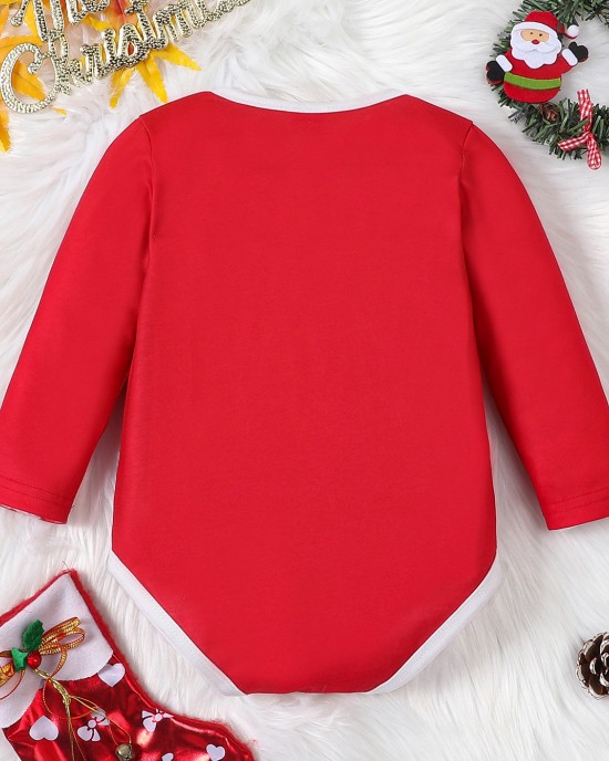 【0M-18M】Unisex Baby Cute Christmas Print Long Sleeve Romper