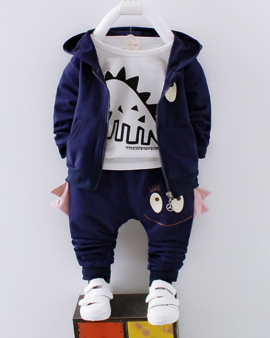 【12M-4Y】3-piece Boys Casual Dinosaur Print T-shirt & Hoodie & Pants Set