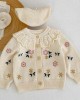 【12M-6Y】Girls Cute Floral Embroidered Lapel Sweater Cardigan (Hat Not Included)