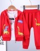 【12M-4Y】Boys Dinosaur Print Long-sleeved Hooded Jacket, Long-sleeved T-shirt And Pants Three-piece Suit