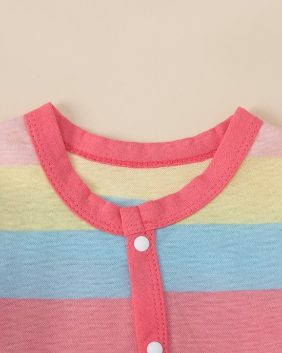 【0M-18M】Baby 2-piece Long Sleeve Rainbow Romper With Hat