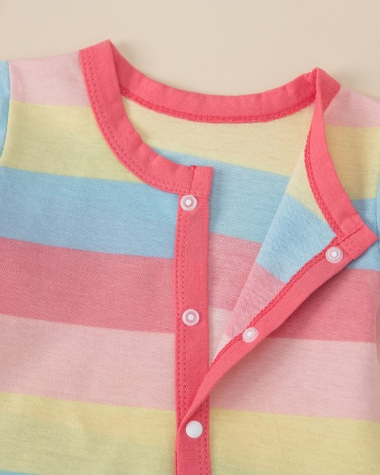 【0M-18M】Baby 2-piece Long Sleeve Rainbow Romper With Hat